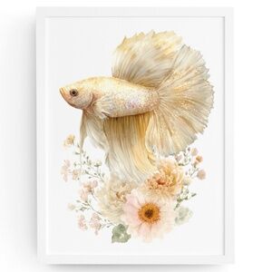 Watercolor Betta Fish with Flowers Wall Art Print Unframed - Enchanting Aquatic
